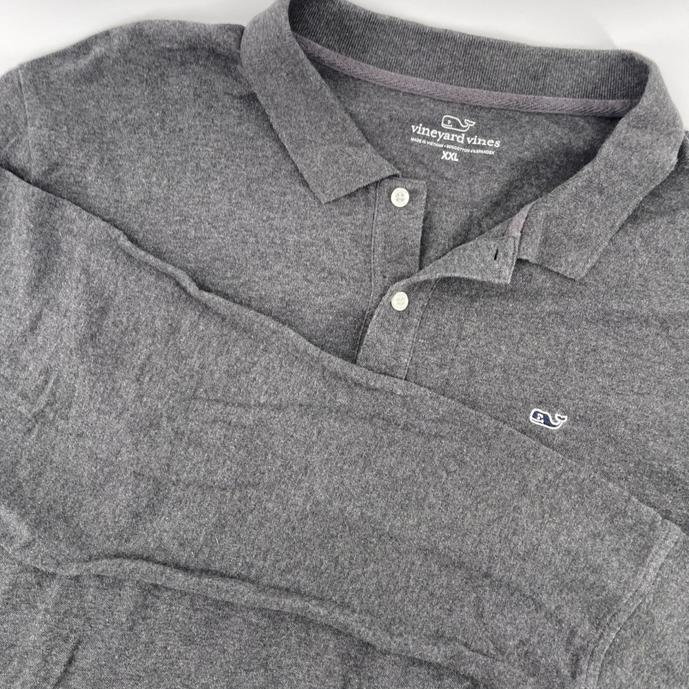 Vineyard Vines Mens XXL Long Sleeve Polo Shirt Gray‎ Classic Fit Whale Logo